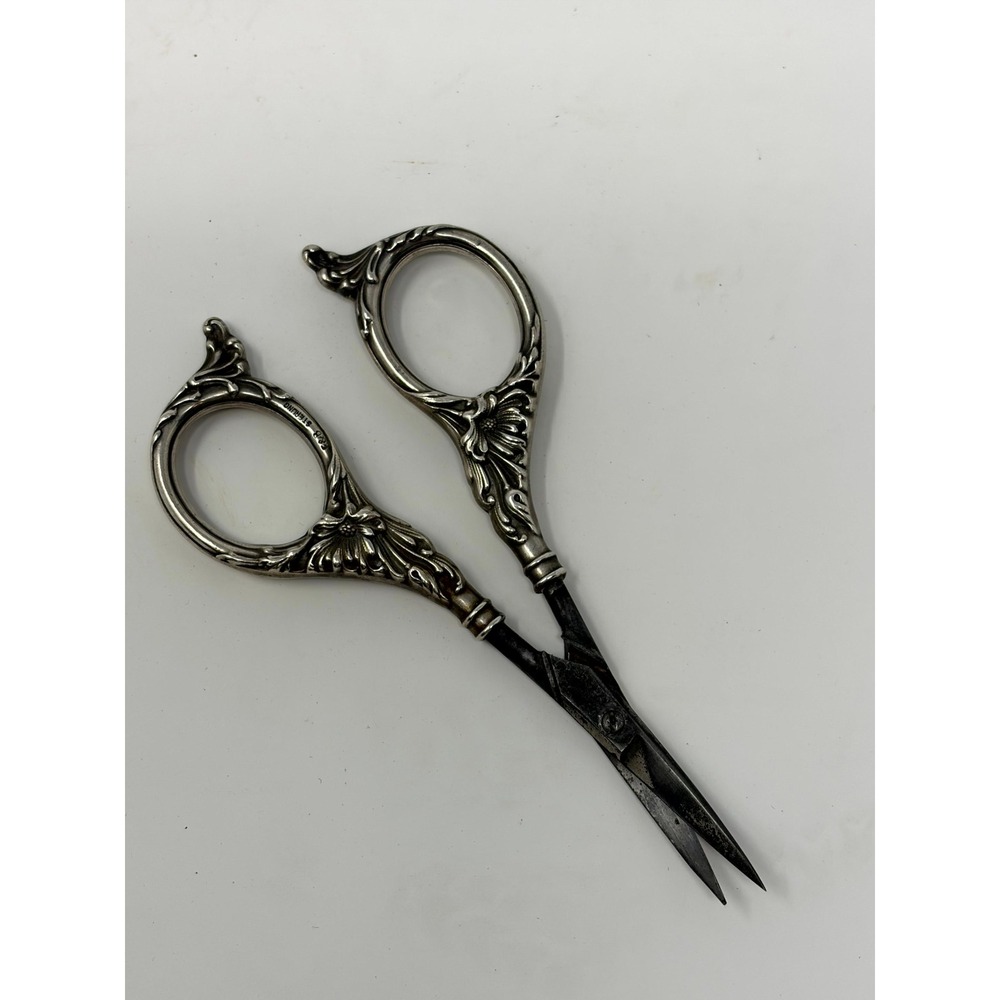 Antique Foster & Bailey Art Nouveau Sterling Silver Curved Blade Sewing Scissors